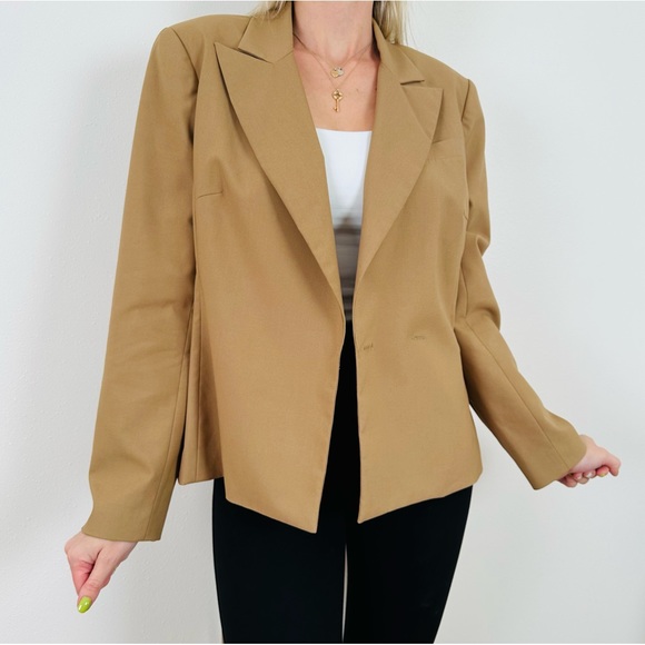 Vintage Trina Turk tan long sleeve tie waist single breasted blazer jacket - Picture 4 of 7